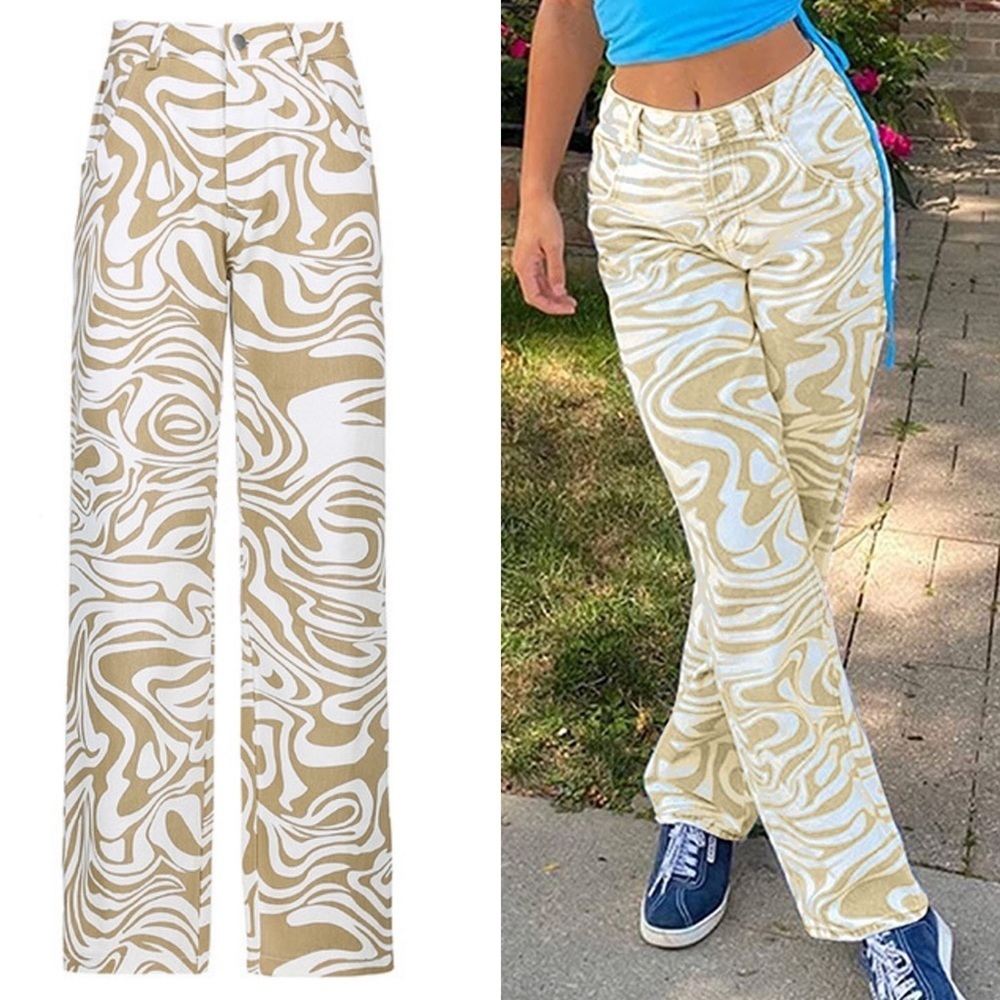 New Elodie Tan Wavy‎ Naomi Pants Size Small High Waist Marble Swirl Nordstrom